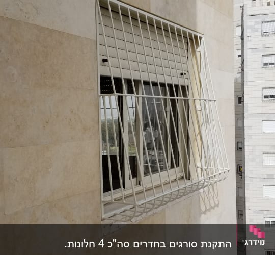 חלון עם סורגים לבנים על קיר חיצוני
